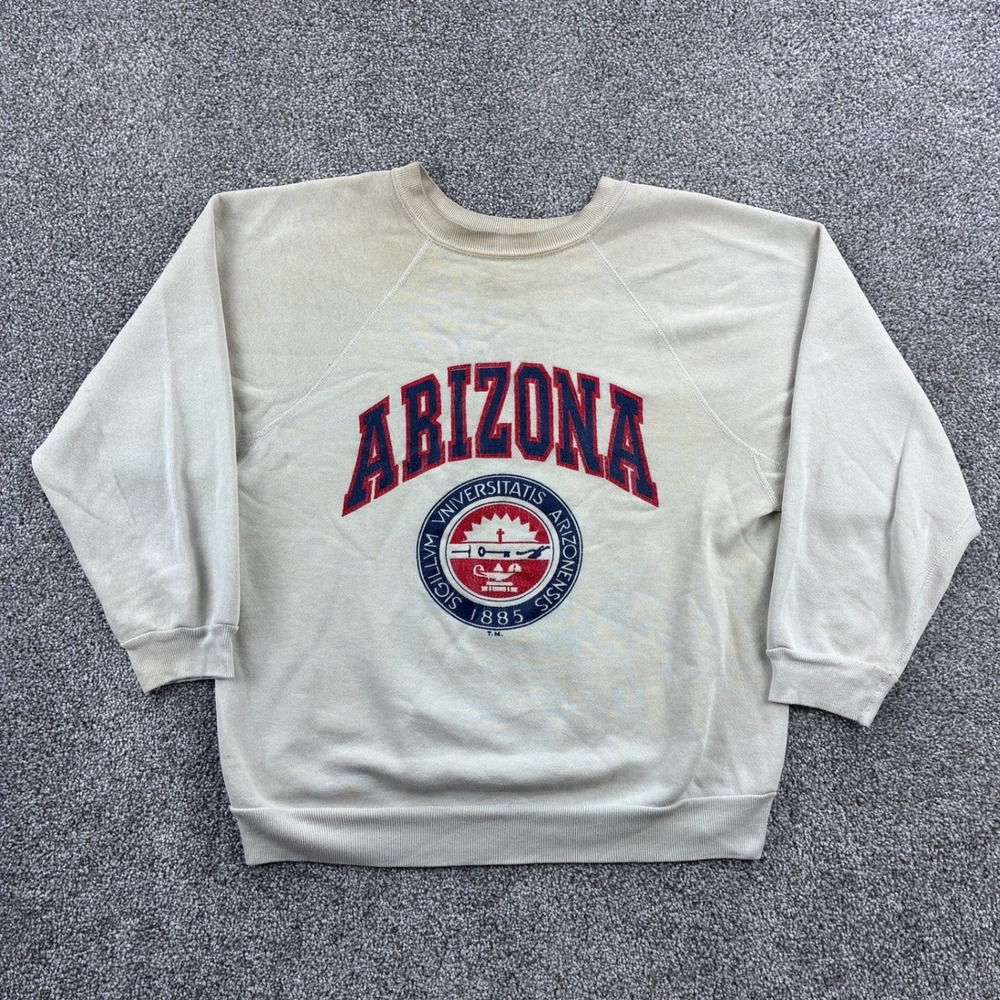 Vintage 80s University of Arizona Sweatshirt Mens Large Cream Cotton Raglan